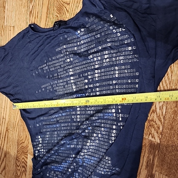(M) XXI Forever 21 Sparkly Sequin Print Ruched Top Date Night Flattering Soft - Picture 5 of 10